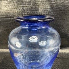 Hand Blown Blue Crackle Glass Vase Vessel Hand Made Glass Vase Studio Art Glass
