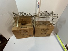 SET 2 Home Interiors Gold Wire Wall Shelf Glass Insert 9”X5”X7” Hollywood NOS