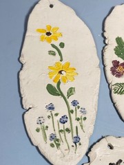 Folk Art Hanging Decorations Set of 5 Vintage Craft Fair Painted Clay Ornaments