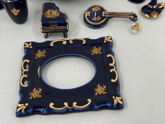 Vintage 14 Piece Lot – MINI Limoges Castel France Cobalt Blue 22 Karat Gold Trim