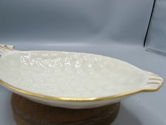 LENOX IVORY FISH / PINEAPPLE SHAPE BOWL WITH GOLD TRIM MADE IN USA GOLD LABEL
