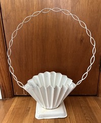 RARE Vintage White Metal Graveside Funeral Flower Basket 22″ Fan Beautiful!