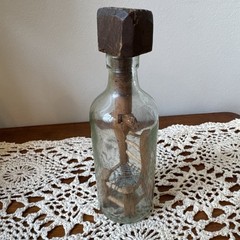 Whimsy Bottle * Not A Ship in Bottle * Folk Art * Wooden Chair With Woven Seat