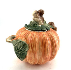 OCI 1990 Fall Pumpkin Squirrel Ceramic Teapot Orange 25oz