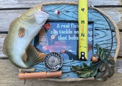 Vintage 3D Bass Fishing Photo Frame Resin Rustic Cabin Lodge Decor Fish 4.5×3 in