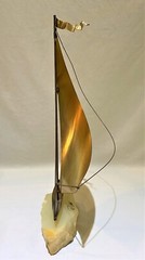 VTG Brass Sailboat Seagull Sculpture DeMott Signed Marble Quartz Base 13″