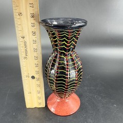 Hand Blown Studio Art Glass Vase Halloween Decor Artist Signed Red Black Spider
