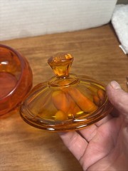 Viking Paneled Covered Candy Dish Persimmon Orange Glass Lidded Bowl