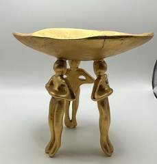 Modernist Gold-Tone Metal Tray with Three Sculpted Figures