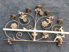 WROUGHT IRON CANDELABRA. RARE. HEAVY. FIVE CANDLES. 37 IN WIDE! 30 Lb? Italian?