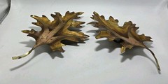 Vintage Set 2 Oak Leaves Home Interiors Gold Copper Metal Wall Art Decor HOMCO