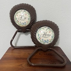 Vintage Burwood Brown Plastic Shell His and Hers Towel Holders Made in USA