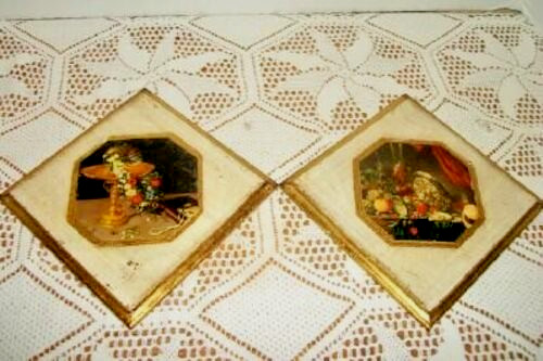 Italian Florentine Gilt Wood Diamond Plaques Neoclassical Still Life Fruit HWR