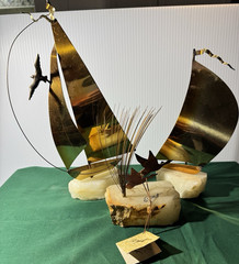 3 Vintage DeMott Brass MCM Metal Sculptures Onyx Base all Signed