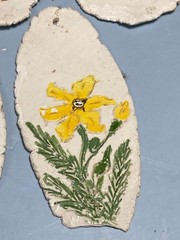 Folk Art Hanging Decorations Set of 5 Vintage Craft Fair Painted Clay Ornaments