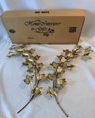 2 Vtg HOME INTERIORS Brass Art Ivy Leaf Leaves Picture Accents Ea 18” x 12” NEW
