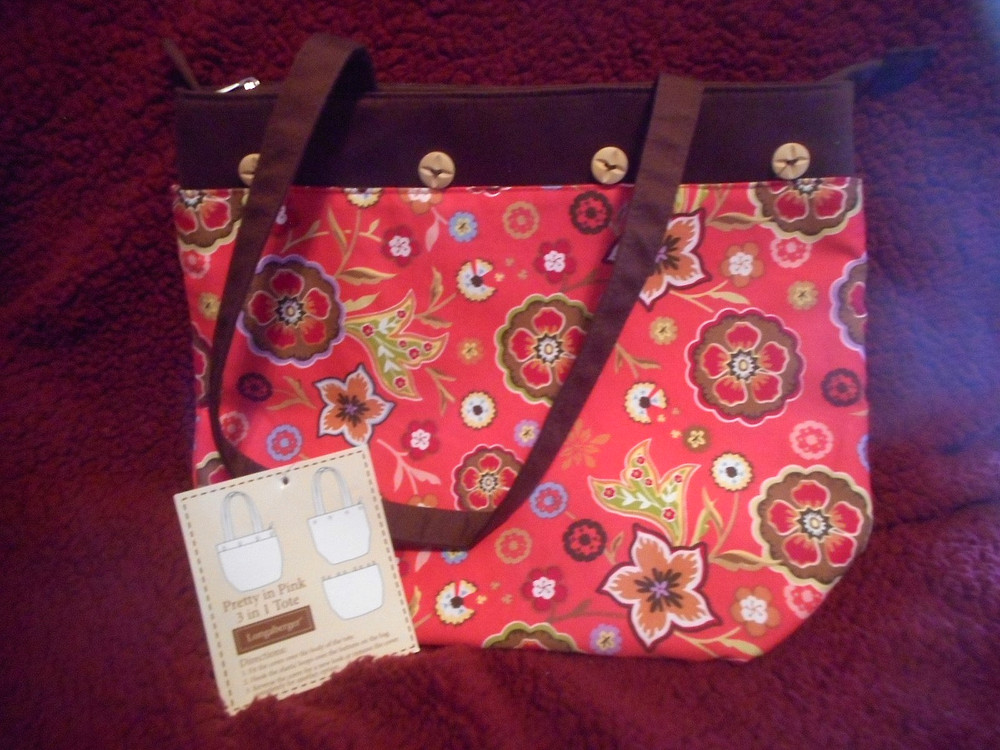 BEAUTIFUL NEW LONGABERGER PRETTY IN PINK TOTE 3 IN 1 TOTE