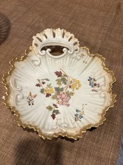 Royal Rudolstadt Porcelain #3714 Amphora Floral & Gilt Scalloped Dish 1904-24
