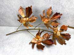 2 Vintage Metal Maple Leaves on Branch Wall Hanging Copper Color Nature Cottage