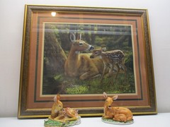 3pc Home Interiors Doe~Fawn~Deer~Picture~(1) Homco (1) Andrea Figurine 23″ X 27″
