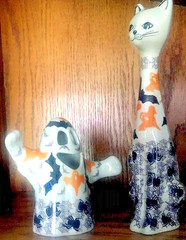 Polish Pottery Ceramic Ghost Lantern Figurine Boo Bats Spiders Webs Halloween