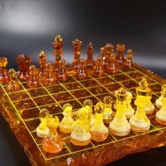Made in USA Baltic Amber Königsberg Imperial Chess Set Handmade Genuine Gift