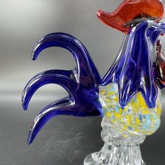 Heavy Art Glass Rooster Chicken Figurine Decor Paperweight Multicolor Glass VTG