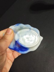 VINTAGE 3 AKRO AGATE Blue Slag Glass Leaf, Shell & Corncopia Shape