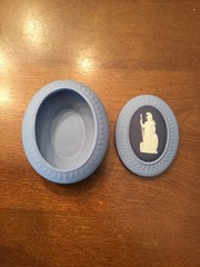 Vintage Wedgewood Jasperware BlueTricolor Bicentenary Oval Trinket Box in Box