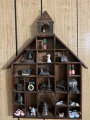 Brown Vintage Wall-Mounted Shadow Box Display Shelf with Multiple Compartments