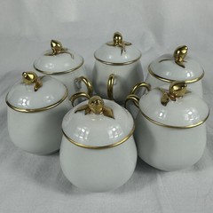 6 Antique Limoges Pot de Crème France Coiffe Porcelain White And Gold