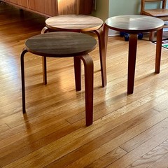 Modernist Aalto Alvar Style 3 Stacking Bent Leg Tables Vintage Formica Tops