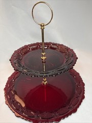 Vintage Avon The 1876 Cape Cod Collection Ruby Red Two Tier Server