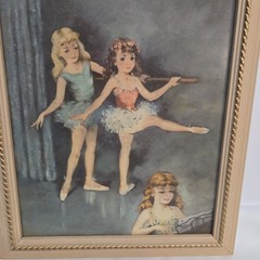 1940’s (2)Vtg Florence Kroger Ballerina Prints, Mid-Century Shabby Chic Signed