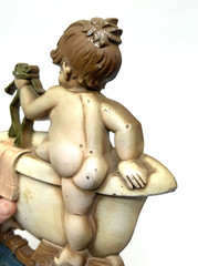 RARE Sexton 1970 Cast Metal Wall Hanging Art Little Boy Frog Taking A Bath Tub