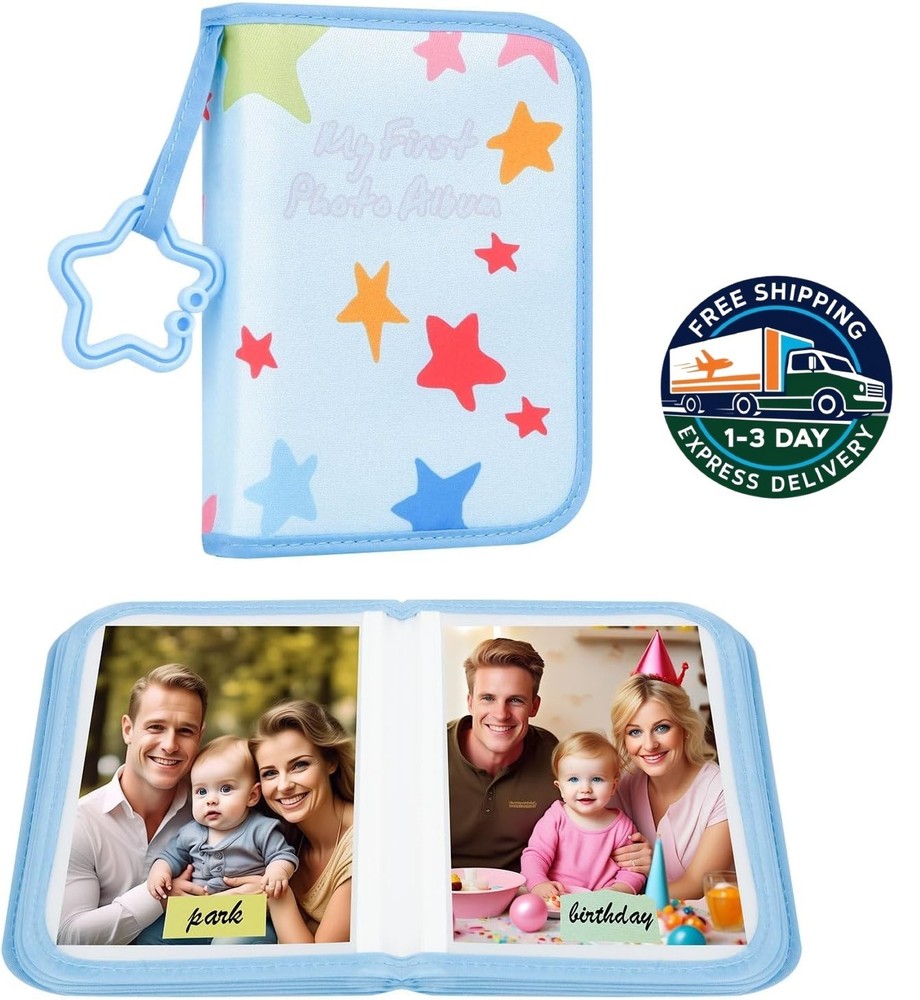 Álbum de fotos para bebés, de tela suave, ideal para baby showers, color azul