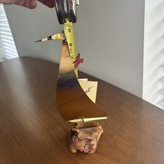 SIGNED DEMOTT NAUTICAL SAILBOAT SCULPTURE CALIFORNIA USA WOOD BRASS 9 in