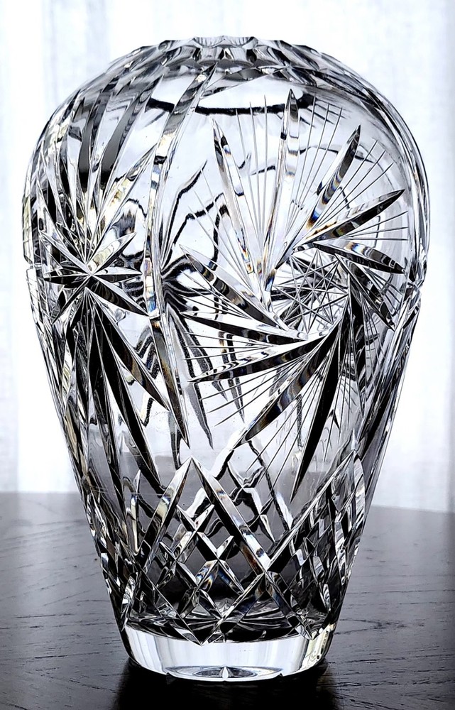 GORGEOUS VINTAGE 1950’s VAL St. LAMBERT CLEAR CUT HOBSTAR HEAVY CRYSTAL VASE