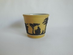Antique Wedgwood Jasperware Yellow Buff Dip w/ Black Relief Jardiniere Cache Pot