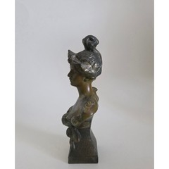 French Boule de Neige Lady Bust Spelter Art Nouveau Style Figurine
