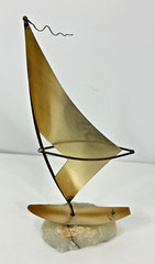 Demott Brass Kite Board Sailing Sculpture on Quartz Base