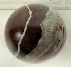 Large Zebra Jasper Sphere, Iron Red Banded Stone Orb.