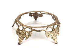 Brass Plant Stand Footed Flower Pot Riser Ornate Grapevine Motif Bowl Base VTG