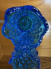 Vintage Fenton Colonial Blue Hobnail Toothpick Holder / Votive 3 Footed
