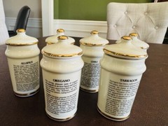 Vintage Spice Jars w/Lids 1987 MJ HUMMEL Porcelain Set of 6 Alpine Switzerland