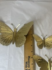 Home Interiors Butterfly Gold Tone Metal Tin 3D Wall Decor Set Of 3 MCM Boho Vtg