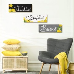 3 Pcs Sunflower Gifts Farmhouse Wall Decor Thankful Lemon, Black, White, Gray