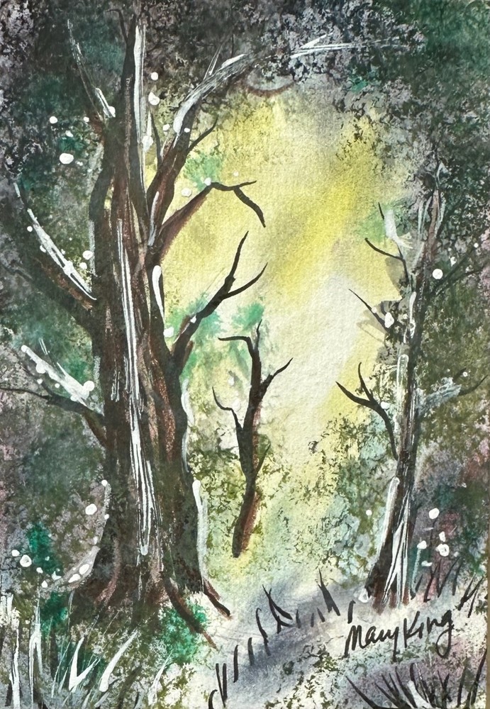Original ACEO Watercolor Painting by Mary King – Mossy Trees