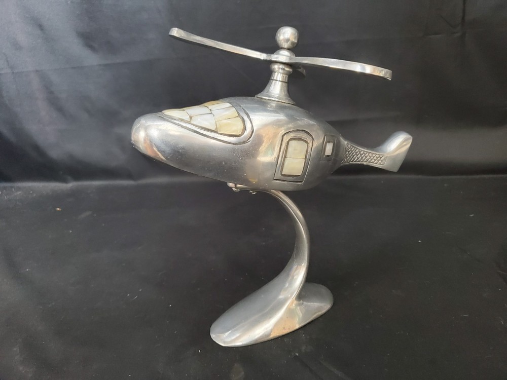 Vintage Modernist Metal & Capiz-Shell Helicopter Sculpture