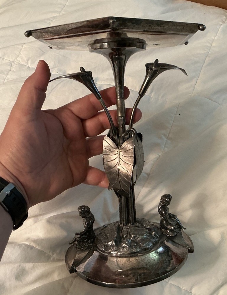 Antique Rogers Smith Co Meriden CT Art Nouveau Victorian Floral Pedestal Server